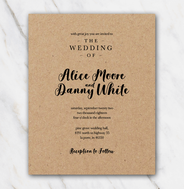 brown kraft paper wedding invitations