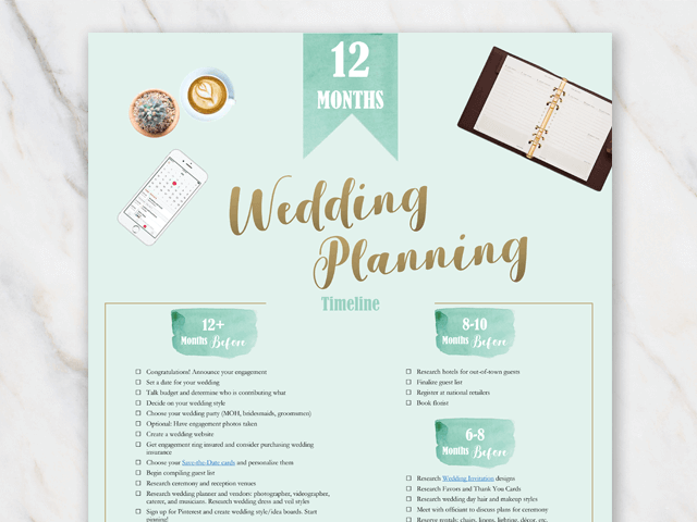 1 year printable wedding planner checklist green free